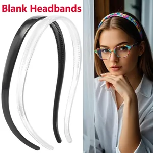 Detail view showing black and transparent plastic headbands with inner anti-slip teeth texture