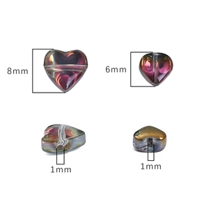 Iridescent heart-shaped glass beads for jewelry making in 8mm and 6mm sizes