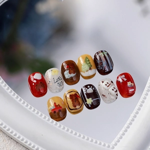 Cute winter bear themed 3D nail art stickers with forest animals and glossy finish