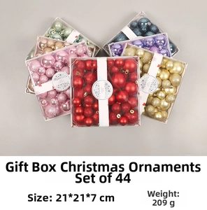 Detail of 44-piece Christmas ball set with matte and glitter finishes in six colors