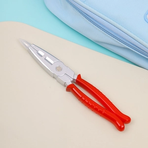 Creative needle-nose pliers shaped ballpoint pen with red handle and silver body