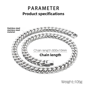 Détail du collier chaîne à maillons cubains en acier poli 500x10mm avec dimensions