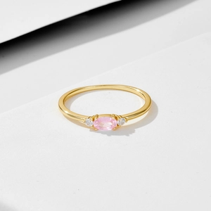 Vintage style pink zircon sterling silver ring with gold plating for women
