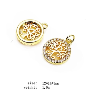 Detailed size and weight view of two gold tree of life pendants with zircon accents