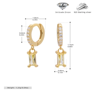 Detailed size specifications for 925 sterling silver huggie earrings with yellow zircon