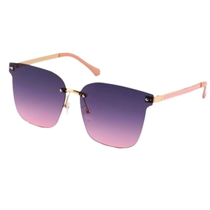 Frameless oversized gradient sunglasses for women with pink and purple lenses and gold frame