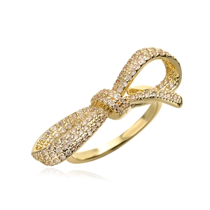 Elegant 18K gold-plated bow ring for women featuring shimmering zircon pave stones