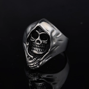 Gothic skull grim reaper ring made of stainless steel with a vintage silver metal finish