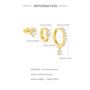 Detailed size chart for S925 silver octagonal and marquise floral cubic zirconia earrings