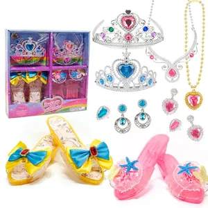 Kids princess dress up toy set with toy heels necklaces and crowns in a gift box