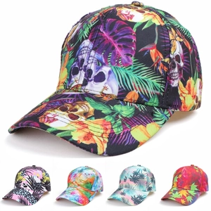 Baseball Cap Cotton Polyester Tropical Leaf Skull Print Adjustable Sun Hat Outdoor Sports Streetwear For Men Women