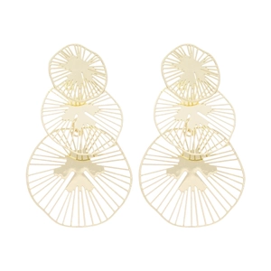 Boucles d'oreilles pendantes rondes évidées dorées avec motif filigrane radial chic
