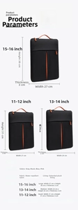 Size guide for slim laptop sleeves in four sizes with internal plush lining details