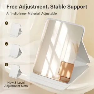 Portable folding desktop makeup mirror with 3 adjustable angles and sleek white frame