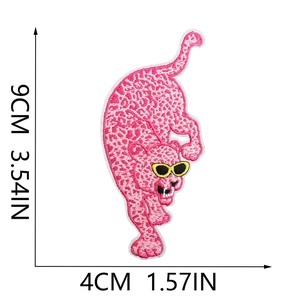 Pink leopard fashion embroidery patch featuring sunglasses for DJ club style clothing