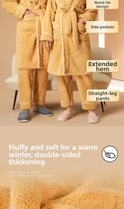 Close-up of thick double-sided flannel fabric and belted waist detail on yellow robe