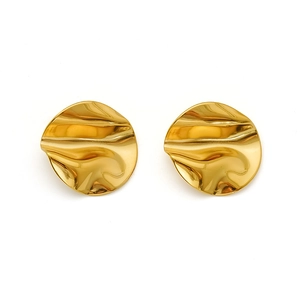 Boucles d'oreilles disque doré ondulé irrégulier en acier inoxydable au style minimaliste