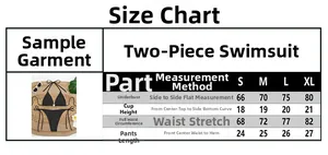 Size chart detail for two-piece solid color bikini set showing S-XL measurements