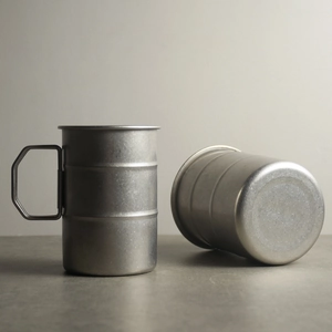 Outdoor vintage 304 stainless steel camping cups with foldable handles and matte finish