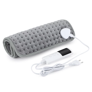 Grey electric heating pad with LCD controller and soft velvet fabric for back relief