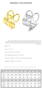 Size chart for S925 sterling silver irregular wavy ring with adjustable opening details