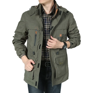 Men's army green waterproof hooded jacket with multiple pockets and a windproof design