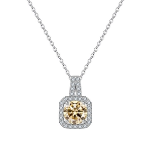 925 Sterling Silver necklace featuring a 1 carat champagne moissanite cushion pendant