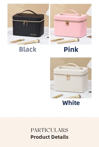Detailed comparison of luxury leather makeup cases in black, pink, and white colors