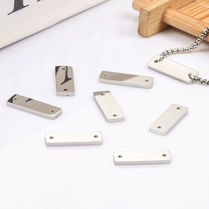 Polished stainless steel rectangular double hole charms for DIY jewelry making
