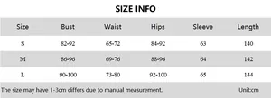 Tableau des tailles pour robe longue plissée femme avec mesures détaillées en cm