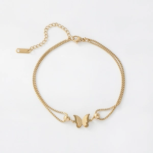Elegant 18k gold plated stainless steel double layer butterfly anklet for women