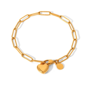 Armband aus 18K vergoldetem Edelstahl mit Herzanhänger und strukturierten Gliedern