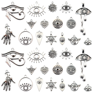 Antique silver Eye of Horus and Evil Eye alloy charms set for DIY jewelry making