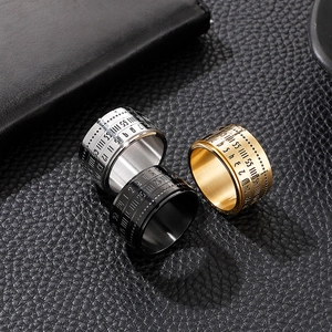 Three-piece set of vintage rotatable stainless steel rings in gold, silver, and black finish