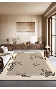 Close-up of Silver Sand art rug showing traditional floral patterns and refined texture