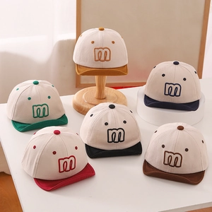 Toddler Baby Baseball Cap Cotton Blend Soft Brim Letter M Embroidery Color Block Sun Protection Outdoor Hat For Boys Girls
