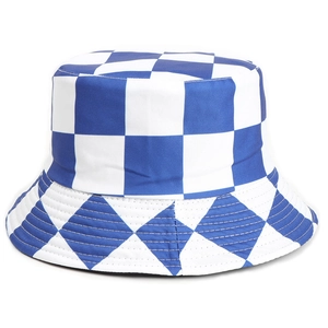 Classic blue and white checkered bucket hat with quilted brim and high-quality cotton fabric