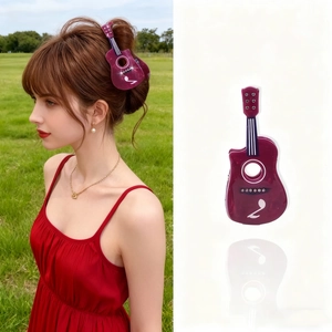 Guitar Shaped Hair Claw Clips Acetate PVC Rhinestone Note Pattern Music Festival Accessory For Women Girls