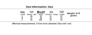Detailed size chart for elegant puff sleeve blouse with bust and length measurements