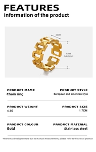 Détails de la bague chaîne ajustable en acier inoxydable plaqué or 18 carats pour femme
