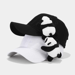 Casquettes de baseball panda pour enfants en noir et blanc avec décorations en peluche
