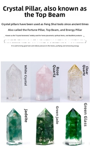 Detailed set of six hexagonal crystal points including rose quartz and aventurine towers