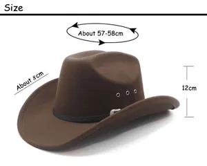 Size specifications for the vintage brown western cowboy hat with wide brim details