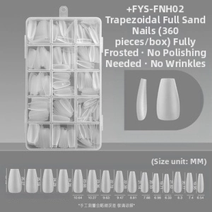 Size chart showing exact dimensions in MM for stiletto full cover fake nail tips