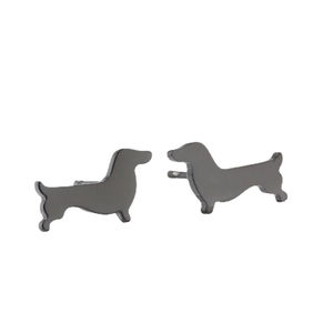 Minimalist stainless steel dachshund dog stud earrings in gun black metallic finish