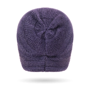 Winter knit beanie for elderly women in deep purple with soft faux squirrel cashmere texture