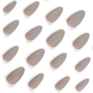 Matte taupe short oval press-on nails set neatly arranged on a clean white background