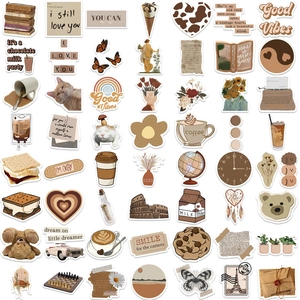 112Pcs vintage aesthetic collage stickers with coffee and animal motifs on white background