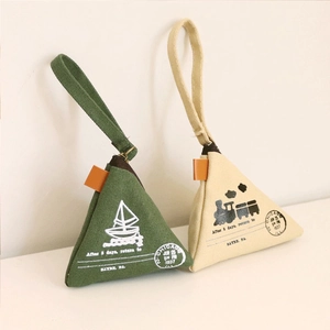Porte-monnaie vintage en toile en vert olive et beige avec imprimé de timbre rétro