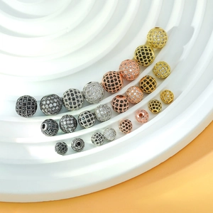 Micro-paved zircon round beads in gold, silver, and rose gold finishes for DIY jewelry